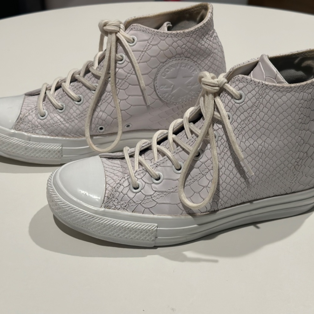 Converse Chuck Taylor Lux Mid Hidden Wedge White Python Leather Women's 8 - Picture 3 of 11